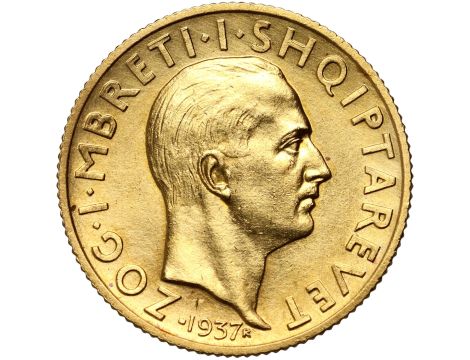 5389. Albania, Zog I, 20 franga ari 1937 R, Rzym, Niepodległość - rzadkie