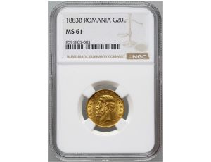 5392. Rumunia, Karol I, 20 lei 1883 B, Bukareszt, NGC MS61