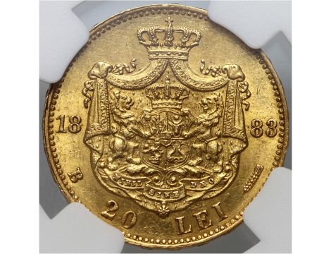 5392. Rumunia, Karol I, 20 lei 1883 B, Bukareszt, NGC MS61 - 3