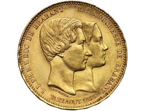 5395. Belgia, Leopold I, 100 franków medalowe 1853, Ślub księcia Leopolda - rzadkie - 2