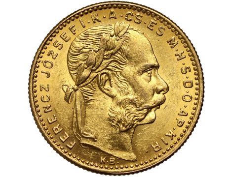 5406. Węgry, Franciszek Józef I, 20 franków / 8 forintów 1889 KB, Kremnica