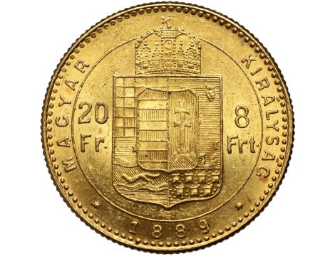 5406. Węgry, Franciszek Józef I, 20 franków / 8 forintów 1889 KB, Kremnica - 2