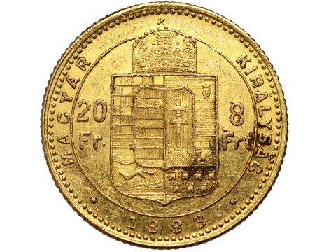 5407. Węgry, Franciszek Józef I, 20 franków / 8 forintów 1883 KB, Kremnica - 2