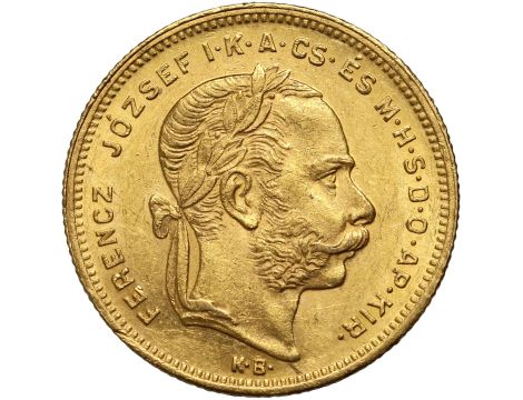 5408. Węgry, Franciszek Józef I, 20 franków / 8 forintów 1876 KB, Kremnica