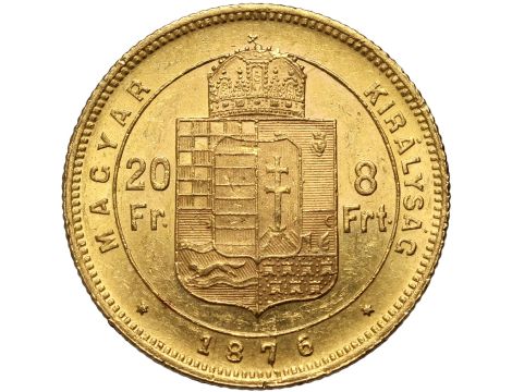 5408. Węgry, Franciszek Józef I, 20 franków / 8 forintów 1876 KB, Kremnica - 2