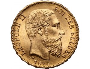 Złota moneta 20 franków belgijskich Leopold II