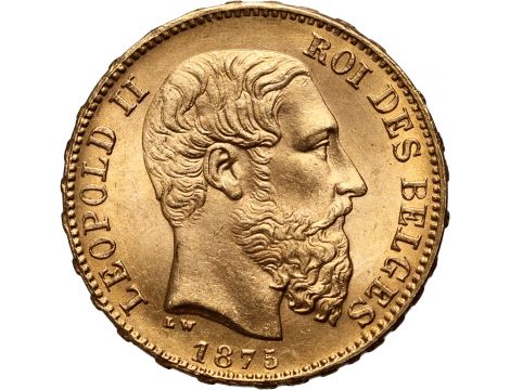 Złota moneta 20 franków belgijskich Leopold II