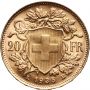 Złota moneta 20 franków szwajcarskich Helvetia Vreneli